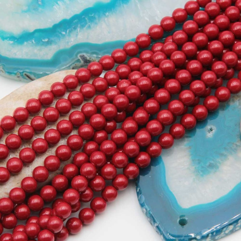 Perle cerate grado A++ tonde rosse corallo 4 mm filo 40 cm (rea-a4m) - pietreeminuterie.com