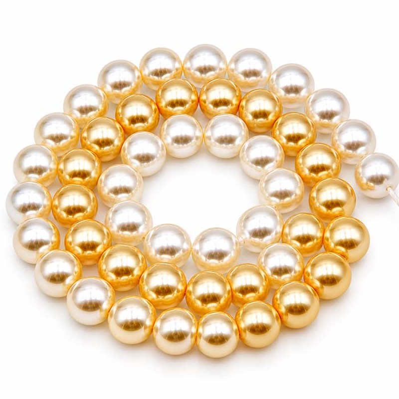 Perle di maiorca 8 mm colori sfumati dal bianco all'oro filo 40 cm Perle di maiorca 8 mm colori sfumati dal bianco all'oro filo 40 cm