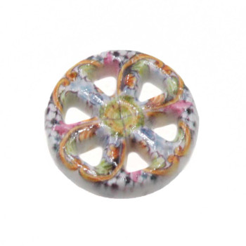 Perline ceramica ruota carro base bianca decorazioni multicolor 19 mm conf. 1 pz