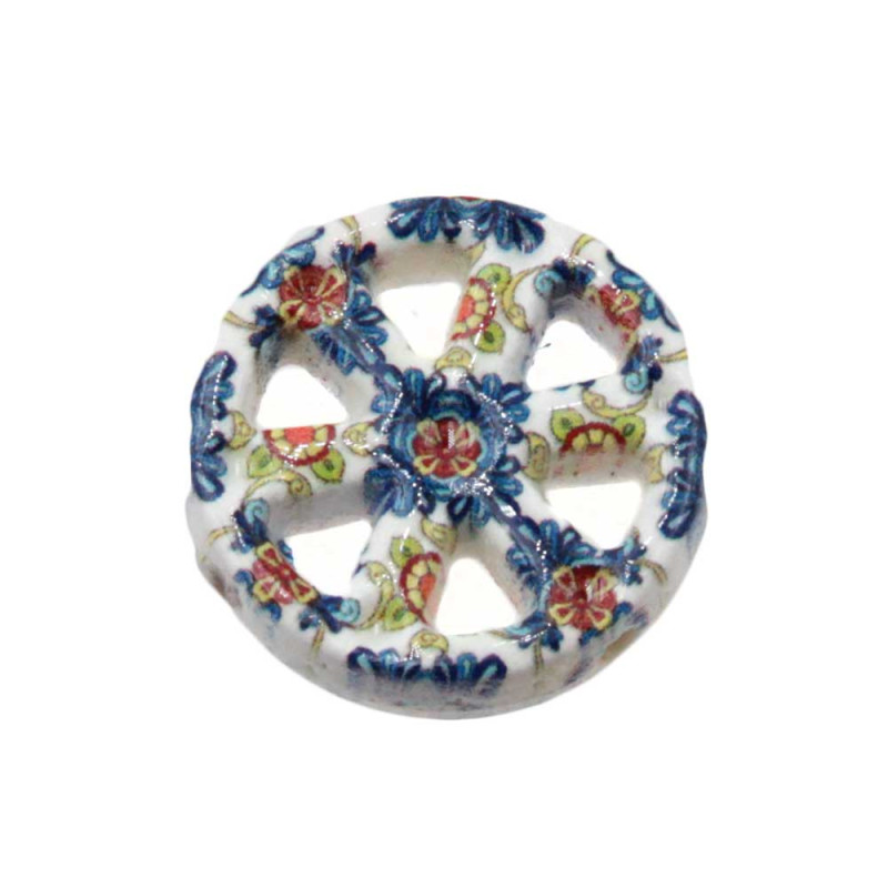 Perline ceramica ruota carro bianca decorazioni blu 19 mm conf. 1 pz (car-00014) - pietreeminuterie.com