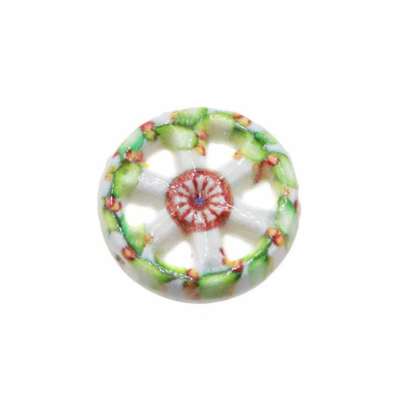 Perline ceramica ruota carro bianca decorazioni verdi 19 mm conf. 1 pz (car-10014) - pietreeminuterie.com