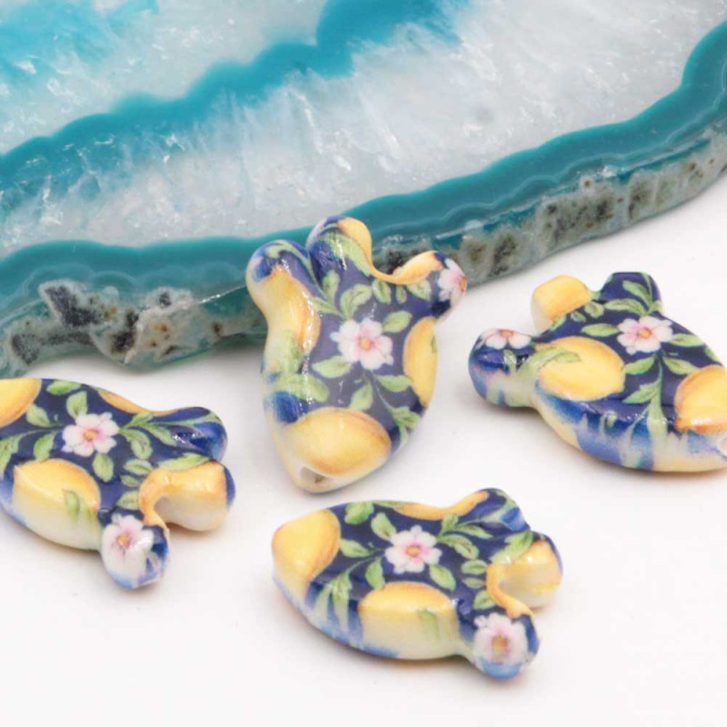 Perline in ceramica cactus bianco con limoni 17x13 mm conf. 2 pz (cac-t815) - pietreeminuterie.com