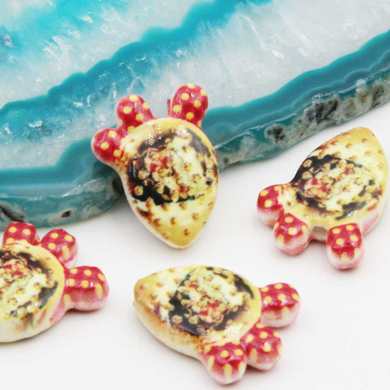 Perline in ceramica cactus finiture rosse gialle 17x13 mm conf. 2 pz (cac-t803) - pietreeminuterie.com