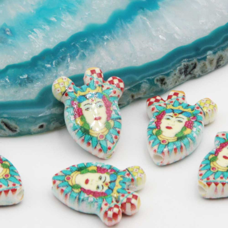 Perline in ceramica cactus testa di moro  17x13 mm conf. 2 pz (cac-t801) - pietreeminuterie.com