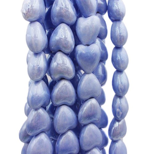 Perline In Ceramica | Cuori in ceramica azzurro 12.5x11.5 mm filo 30 cm - cuov51s