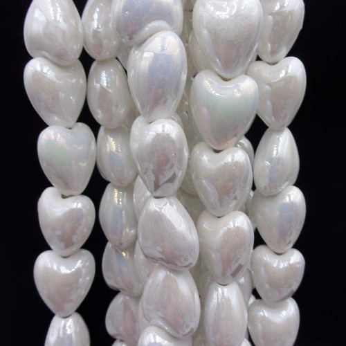 Perline In Ceramica | Cuori in ceramica bianco perla 12.5x11.5 mm filo 30 cm - bi8865r