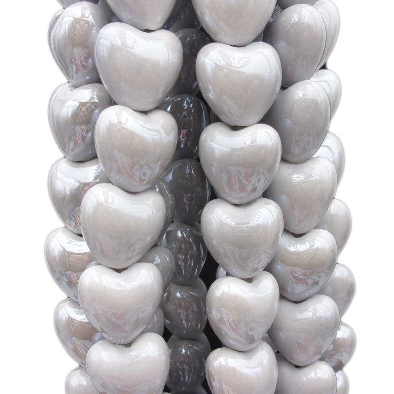 Cuori in ceramica grey 12.5x11.5 mm filo 30 cm (grey6688) - pietreeminuterie.com