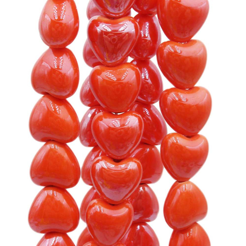 Cuori in ceramica arancio 12.5x11.5 mm filo 30 cm (ara446gg) - pietreeminuterie.com