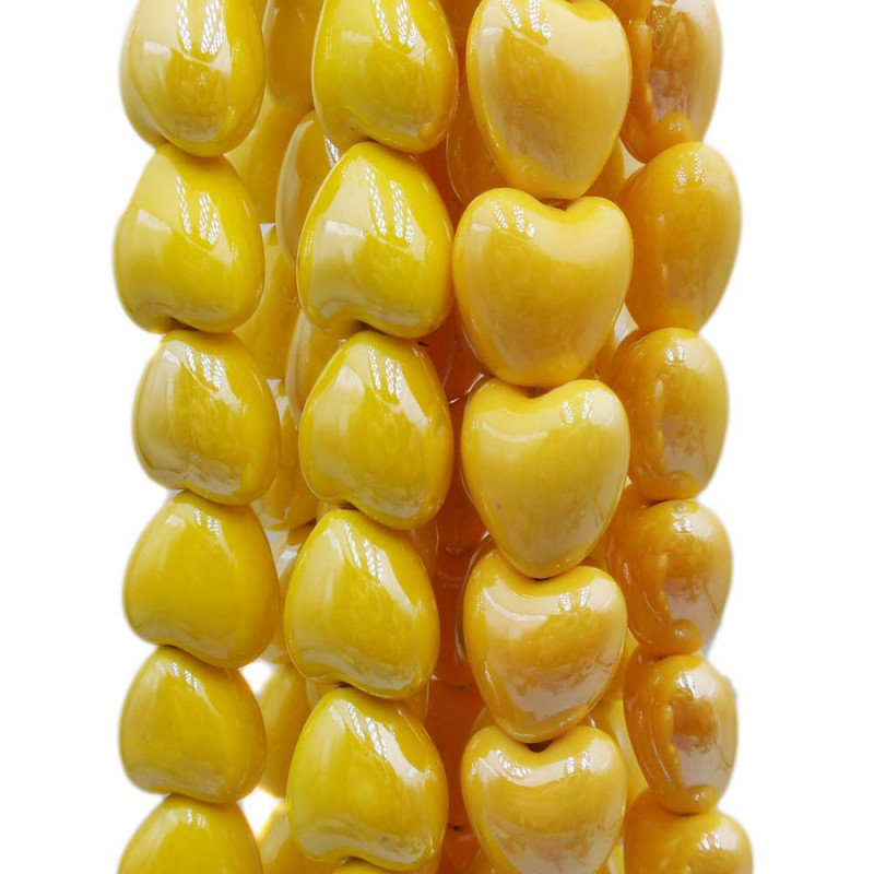 Cuori in ceramica gialle12.5x11.5 mm filo 30 cm (cuox211) - pietreeminuterie.com