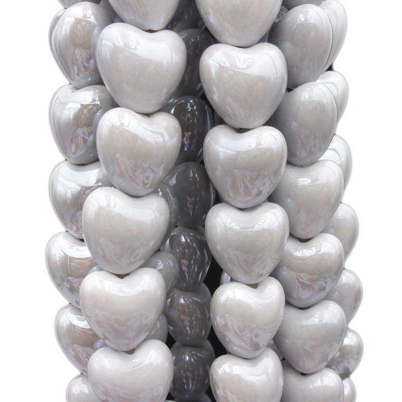 Cuori in ceramica grey 12.5x11.5 mm filo 30 cm (grey6688) - pietreeminuterie.com
