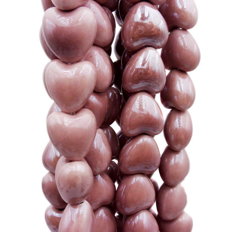 Cuori in ceramica rosa 12.5x11.5 mm filo 30 cm (ro8665g) - pietreeminuterie.com