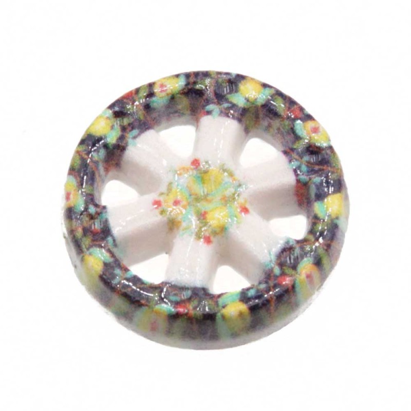 Perline ceramica ruota carro base bianca decorazioni floreale e limoni 19 mm conf. 1 pz - car-11016 - pietreeminuterie.com Perline ceramica ruota carro base bianca decorazioni floreale e limoni 19 mm conf. 1 pz (car-11016) - pietreeminuterie.com