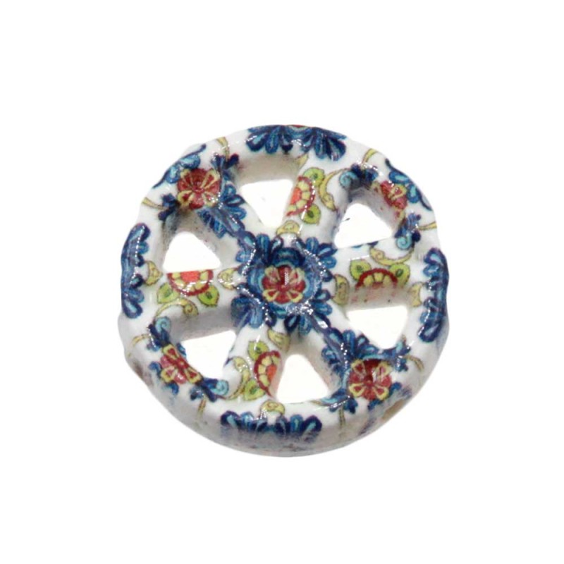 Perline ceramica ruota carro bianca decorazioni blu 19 mm conf. 1 pz (car-00014) - pietreeminuterie.com