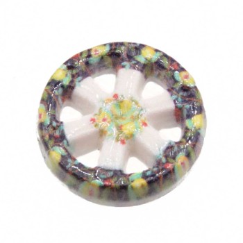 Perline ceramica ruota carro base bianca decorazioni floreale e limoni 19 mm conf. 1 pz