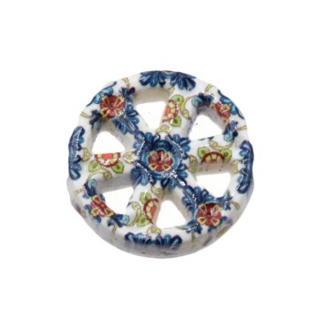 Perline ceramica ruota carro bianca decorazioni blu 19 mm conf. 1 pz