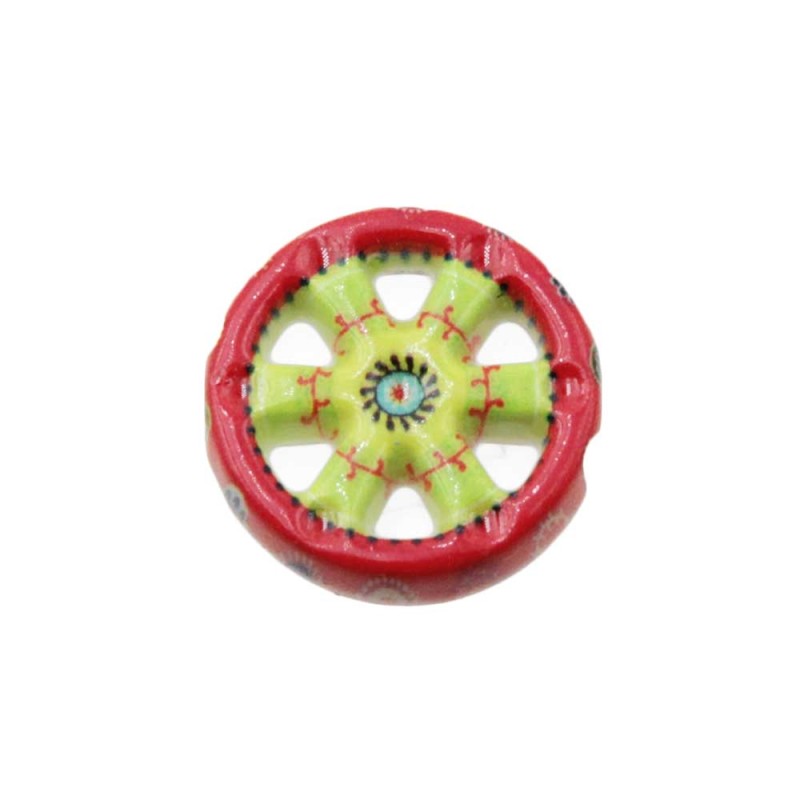 Perline ceramica ruota carro rossa e verde 19 mm conf. 1 pz (car-00012) - pietreeminuterie.com