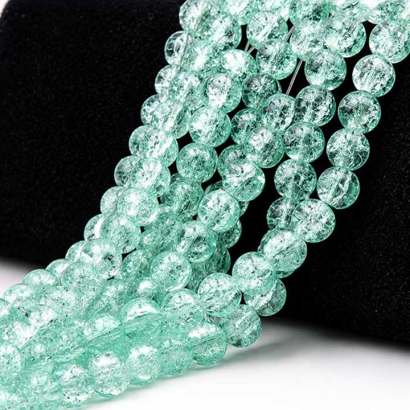 Perline crack verde acqua tonde lisce 8 mm filo 80 cm circa 100 perline Perline crack verde acqua tonde lisce 8 mm filo 80 cm circa 100 perline