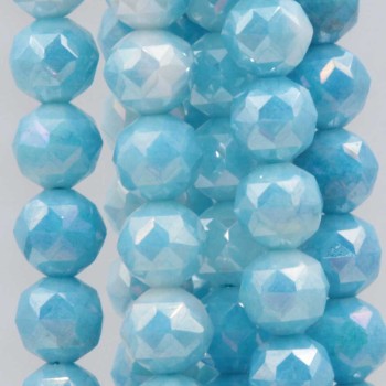 Perline in vetro diamound cut 8 mm azzurre A/B filo 40 cm