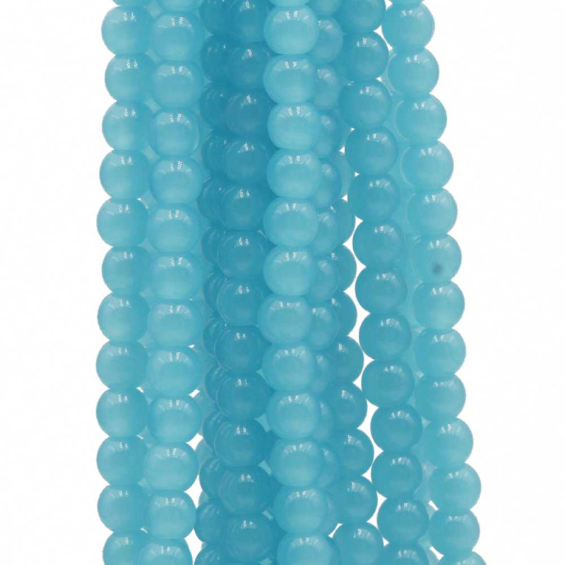 Perline in vetro celesti tonde lisce 6 mm filo 40 cm (cel-06m) - pietreeminuterie.com