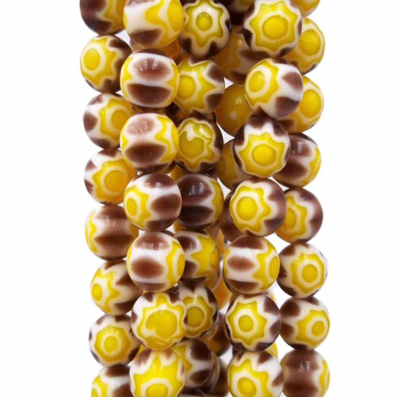 Perline in vetro decorate giallo 7.6 mm filo 40 centimetri (zzq3) - pietreeminuterie.com
