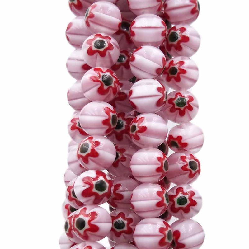 Perline in vetro decorate lilla 7.9 mm filo 40 centimetri (zzq4) - pietreeminuterie.com