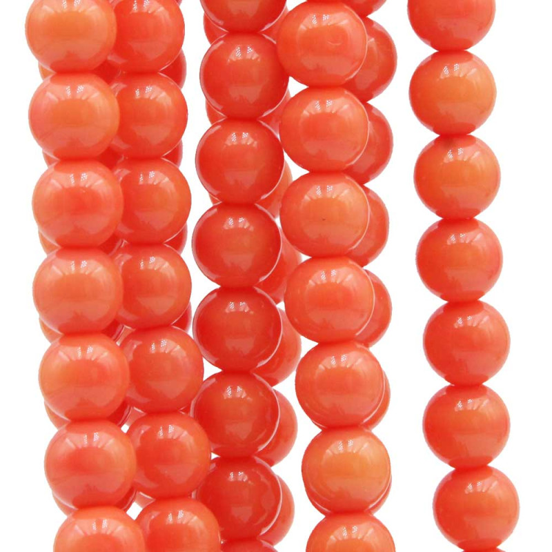 Perline in vetro tonde lisce 8 mm corallo ilo 40 cm (cor-1-vetr) - pietreeminuterie.com