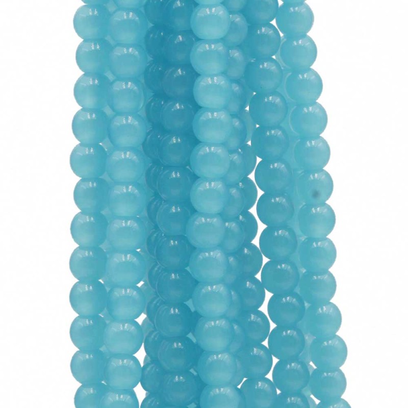 Perline in vetro celesti tonde lisce 6 mm filo 40 cm (cel-06m) - pietreeminuterie.com