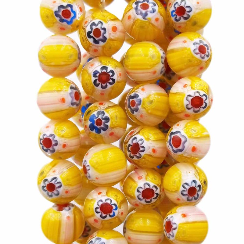 Perline in vetro decorate giallo 10 mm pacco 20 pz (zzq5) - pietreeminuterie.com