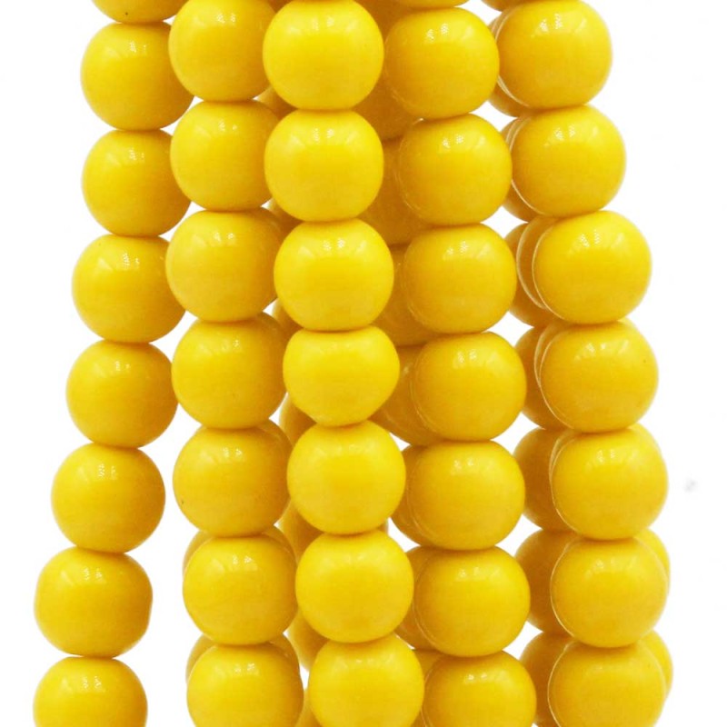 Perline in vetro tonde lisce 8 mm gialle filo 40 cm (yell-101) - pietreeminuterie.com