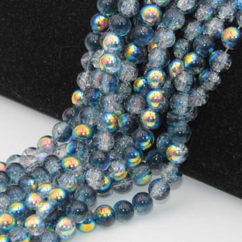 Perline in vetro a/b tonde lisce grige/blu filo 80 cm (105 pz circa)