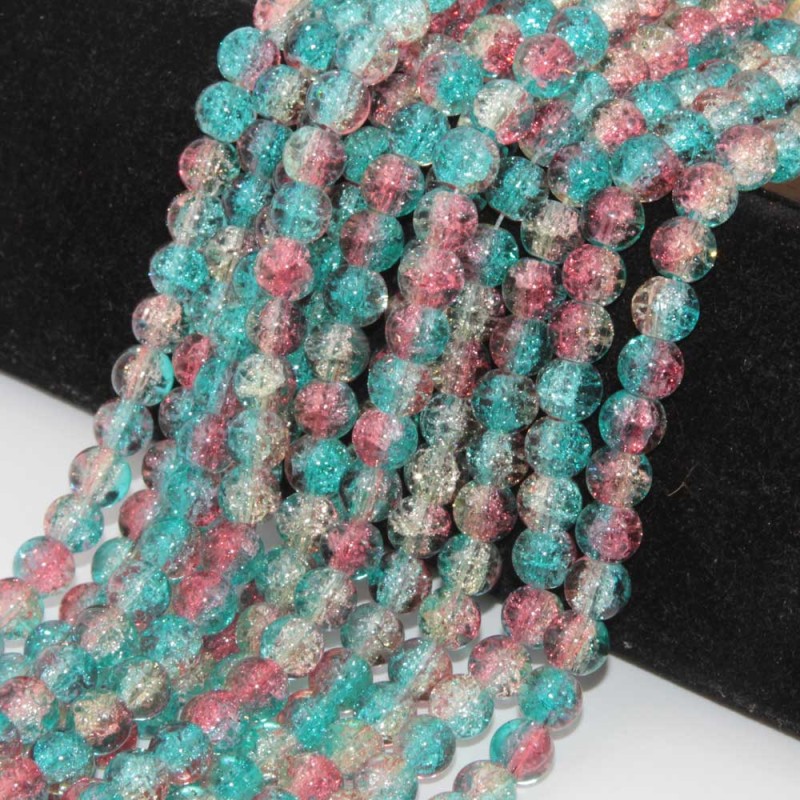 Perline in vetro tonde lisce rosa/azzurro filo 80 cm (105 pz circa)