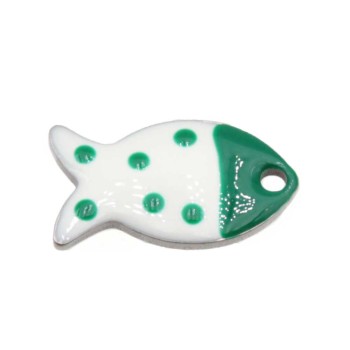 Charms acciaio pesciolino smaltato verde 15.5x8.5 mm conf. 2 pz
