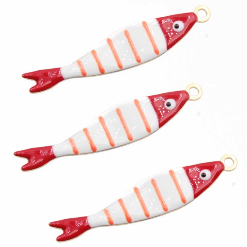 Pesciolini acciaio oro smaltato bianchi linee arancio 40x8 mm conf.1 pz (peh-0156) - pietreeminuterie.com