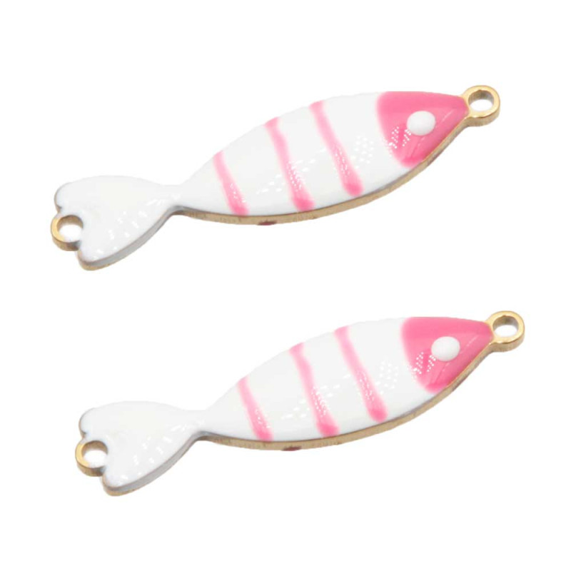 Connettore Pesciolino acciaio smaltato bianco e rosa 25x6 mm conf. 1 pz (pesc-1225) - pietreeminuterie.com
