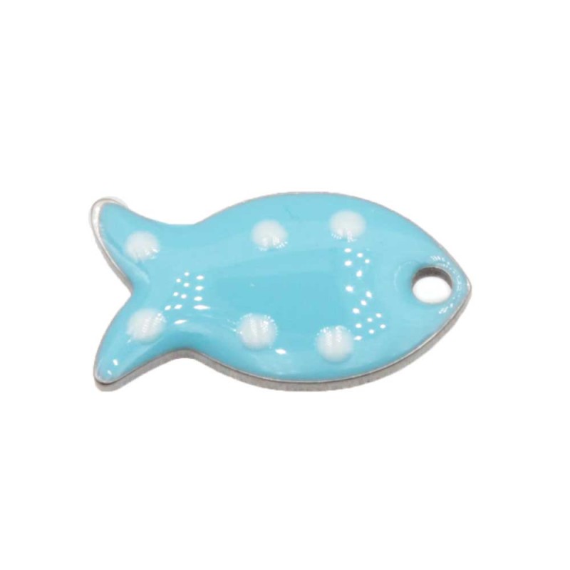 Charms acciaio pesciolino smaltato azzurro 15.5x8.5 mm conf. 2 pz (pec-0p24) - pietreeminuterie.com