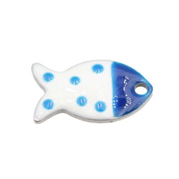 Charms acciaio pesciolino smaltato blu 15.5x8.5 mm conf. 2 pz