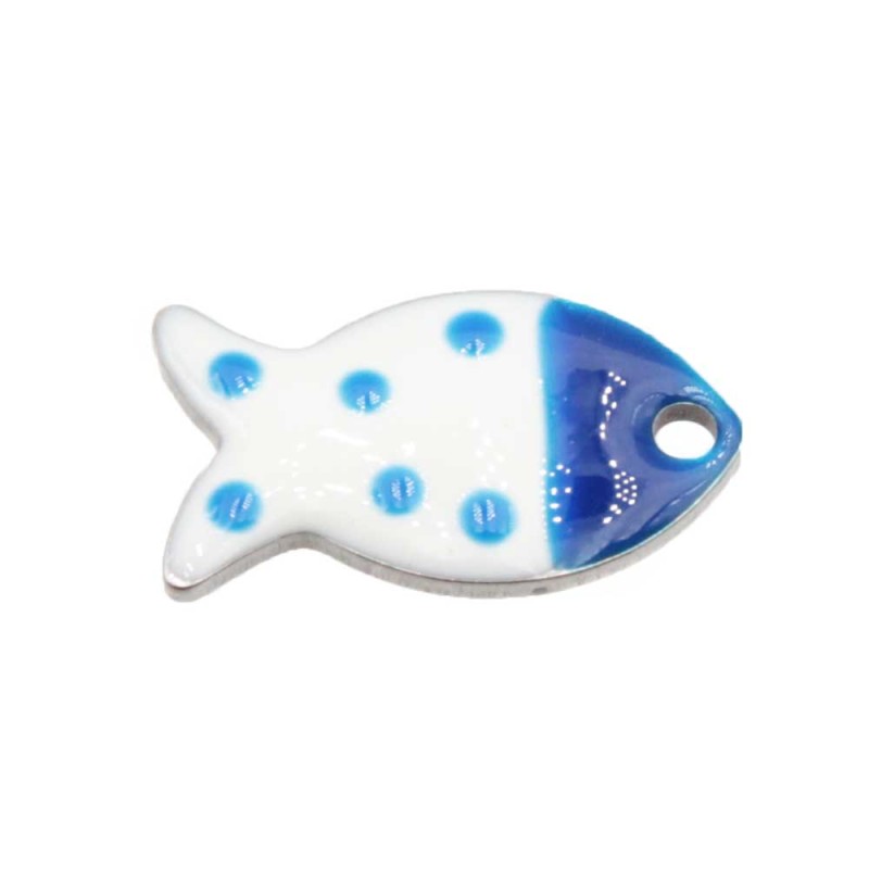 Charms acciaio pesciolino smaltato blu 15.5x8.5 mm conf. 2 pz (pec-0p26) - pietreeminuterie.com