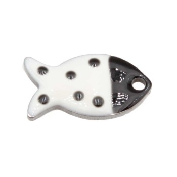 Charms acciaio pesciolino smaltato nero 15.5x8.5 mm conf. 2 pz