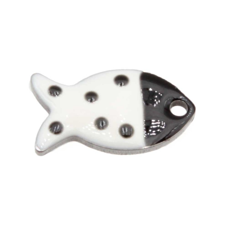 Charms acciaio pesciolino smaltato nero 15.5x8.5 mm conf. 2 pz (pec-0p25) - pietreeminuterie.com