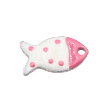 Charms acciaio pesciolino smaltato rosa 15.5x8.5 mm conf. 2 pz