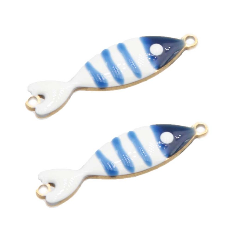 Connettore Pesciolino acciaio smaltato bianco e azzurro 25x6 mm conf. 1 pz (pesc-1125) - pietreeminuterie.com
