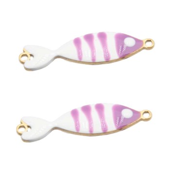 Connettore Pesciolino acciaio smaltato bianco e lilla 25x6 mm conf. 1 pz