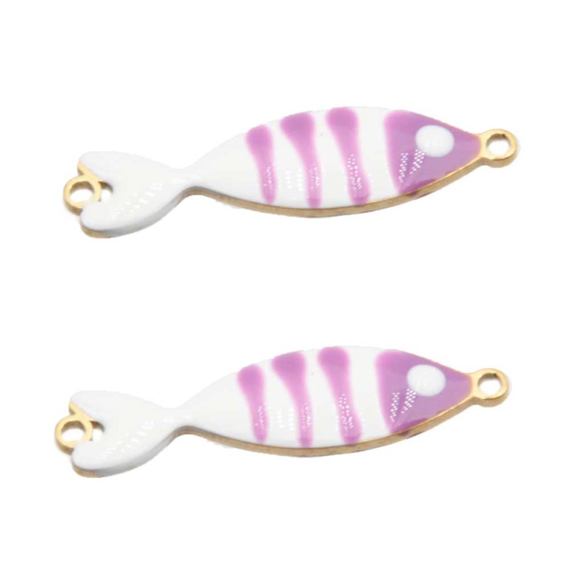 Connettore Pesciolino acciaio smaltato bianco e lilla 25x6 mm conf. 1 pz (pesc-1225) - pietreeminuterie.com