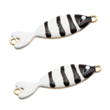 Connettore Pesciolino acciaio smaltato bianco e nero 25x6 mm conf. 1 pz