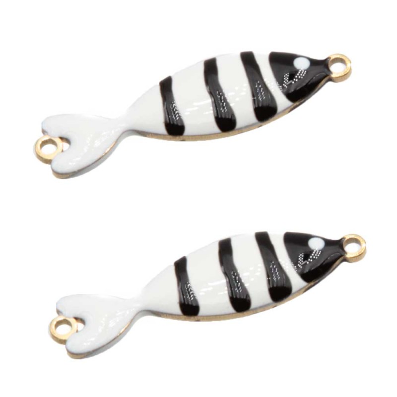 Connettore Pesciolino acciaio smaltato bianco e nero 25x6 mm conf. 1 pz (pesc-5f25) - pietreeminuterie.com