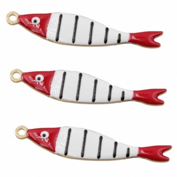 Pesciolini acciaio oro smaltato bianchi linee nere 40x8 mm conf.1 pz