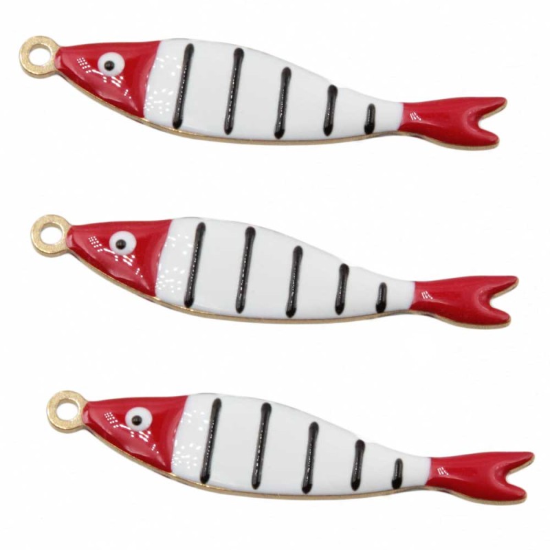 Pesciolini acciaio oro smaltato bianchi linee nere 40x8 mm conf.1 pz (peh-4459) - pietreeminuterie.com