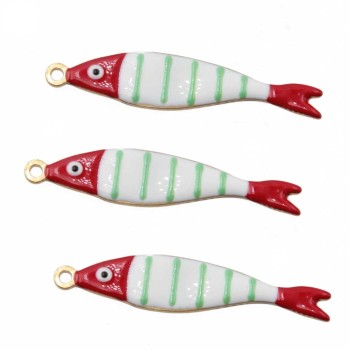 Pesciolini acciaio oro smaltato bianchi linee verdi chiaro 40x8 mm conf.1 pz