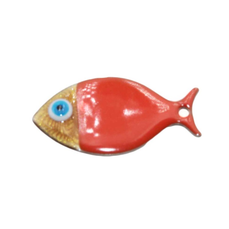 Pesciolino acciaio smaltato arancio corallo oro 24.5x12 mm conf. 1 pz (pesc-4e30) - pietreeminuterie.com