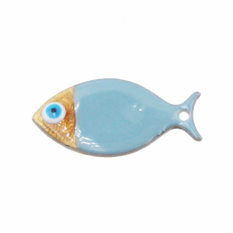Pesciolino acciaio smaltato azzurro pastello oro 24.5x12 mm conf. 1 pz (pesc-4e11) - pietreeminuterie.com